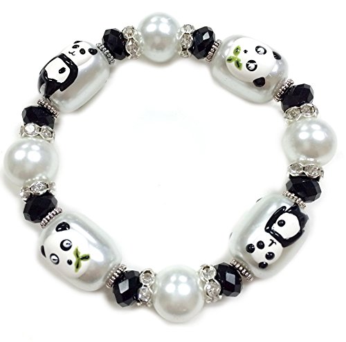Linpeng Panda Beads Stretch Bracelet & Earrings Set, Black/White #TOP1