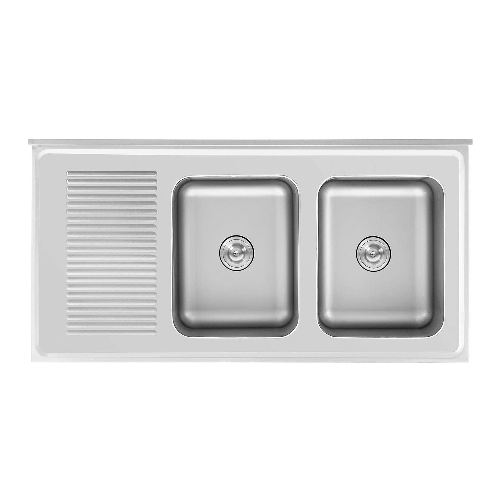 Royal Catering RC-IKS01 Plonge En Inox Professionnelle Sur Meuble Bas Armoire Placard Avec Évier Acier Inoxydable (2 bacs : 500 x 400 x 300 mm, Hauteur du dosseret : 100 mm, Pieds Réglables)