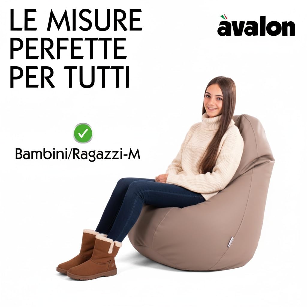 Avalon - Puff Poltrona Sacco Medium Jazz in Ecopelle Deluxe, Pouf Sacco di Qualità Sartoriale, Bean Bag per Sedersi Ergonomico, Pouf a Sacco Impermeabile, Made in Italy(68x107cm-Azzurro)