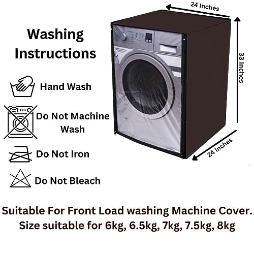 Image of Waterproof & Dustproof Front Loading Washing Machine Front Clear Cover Suitable for Normal IFB 6.5kg, 7 Kg, 7.5Kg & 8kG / 61X61X84cm Washing Machines (Grey) (5, Brown)