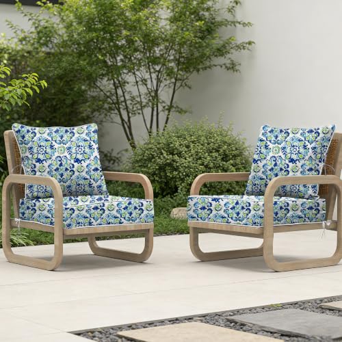 Image of 24x24 Outdoor Chair Cushions Set of 2, Waterproof Deep Seat Cushions for Patio Furniture with Removable Cover, Fade Resistant 4'' Outdoor Seat Cushion with Ties Handle for Wicker Sofa Couch, A16