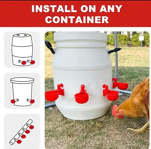 Image of Bethlehem Automatic Chicken Water Cups, Poultry Water Feeder Suitable for Chicks, Duck, Goose, Turkey and Bunny, Poultry Water Feeder Kit (Pack of 6)