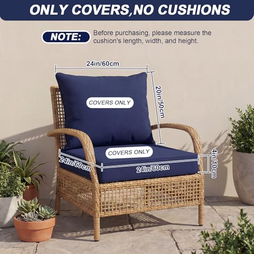 Tingjoo 1 Set 24x24x4 Inch Outdoor Chair Cushions Covers, Waterproof UV Resistant Patio Cushion Replacement Seat Slipcovers, and 24 x 20 Back Covers with Zipper for Furniture, Deep Seat Sofa (Navy) by Tingjoo - Used condition - Image 2