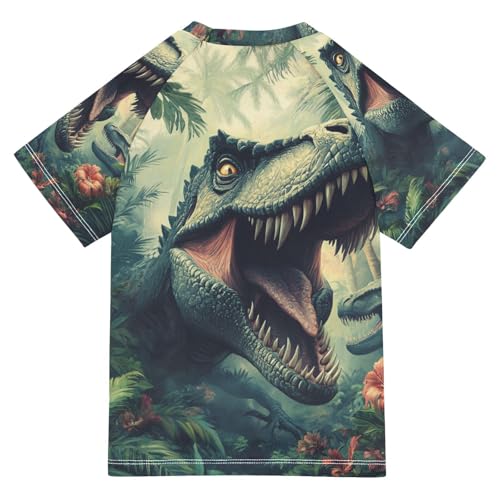Boys Swing Shirts Dinosaur Forest Dragon Hunt Rashguard Short Sleeve Kids T-Shirts Sun UPF 50+2