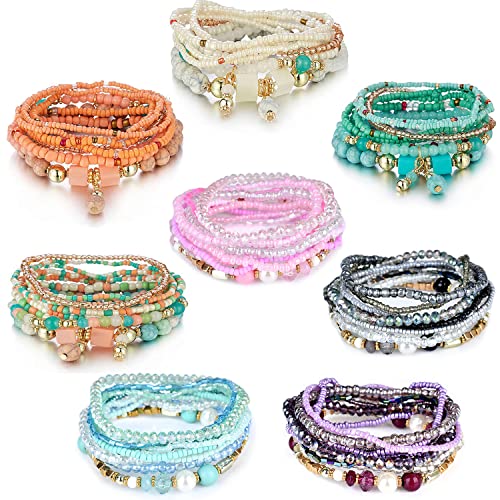FINZOR 8 Sets Bohemian Stackable Bead Bracelets for Women Bohemian