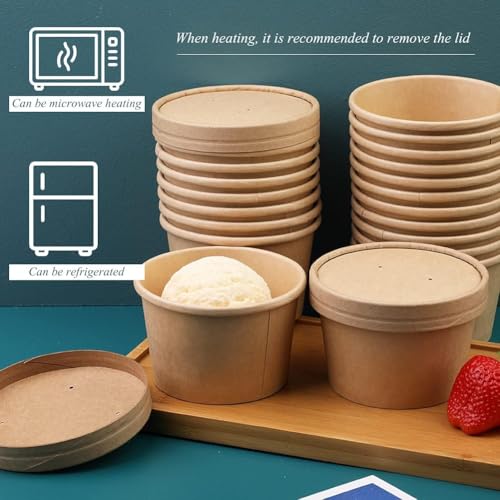 Image of Wuadua 50 Pack 8oz Paper Soup Cups with Lids Disposable Ice Cream Cups
