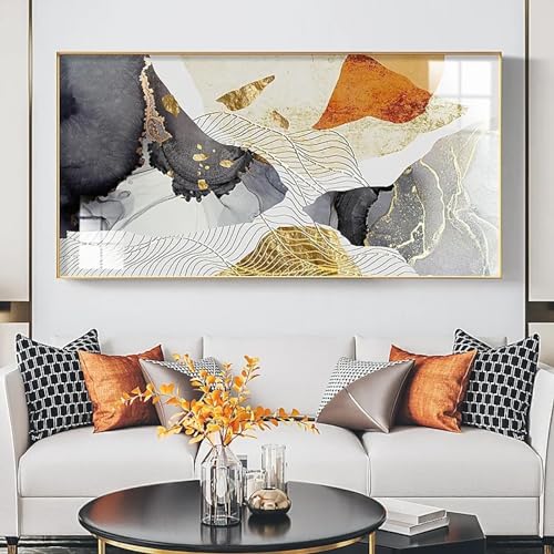 Peinture murale sur toile abstrait orange vert et affiche salon 90x180