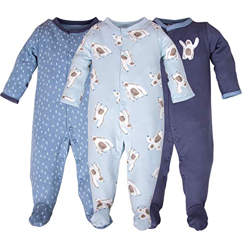 Baby Footed Pajamas with Mittens - 3 Pcs Infant Boys Footie Onesies Sleeper Newborn Cotton Sleepwear Outfits (6-9 Months)