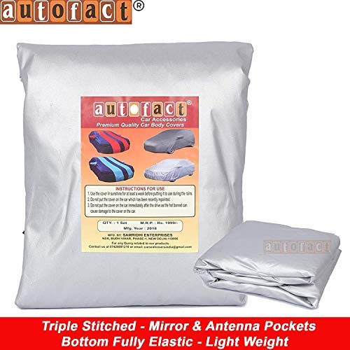 Image of Autofact Waterproof Car Body Cover with Mirror Pockets Compatible for New Hyundai Elite I20 2021 Onwards (Triple Stitched, Bottom Fully Elastic, Light Grey 2 X 2 Matty)