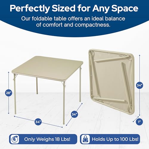 Sudden Comfort Square Folding Dining Card Table, Buff Tan, 34 x 34 x 28 In - image 5