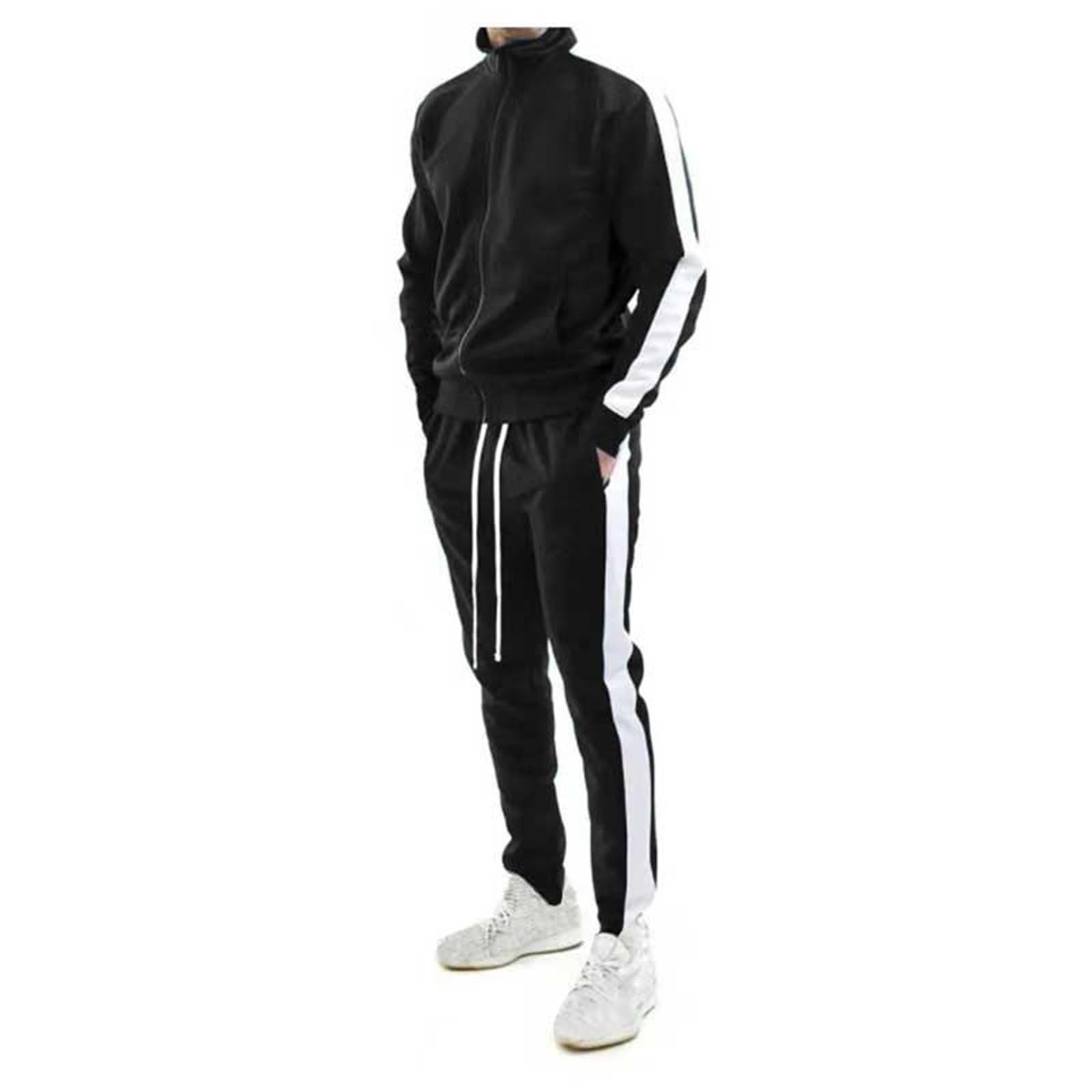 Generisch Tuta sportiva da uomo in cotone, da jogging, da corsa, set da 2 pezzi, con chiusura lampo e pantaloni da jogging per uomo, fitness, palestra, tuta sportiva