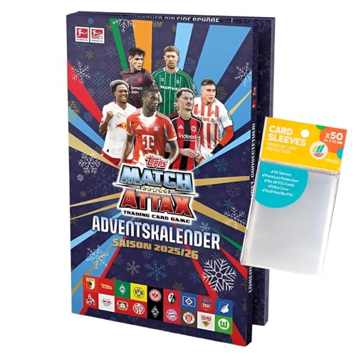 Bundle mit Match Attax Bundesliga 2025/2026-1 Adventskalender Fussball Karten + Exklusive collect-it Hüllen