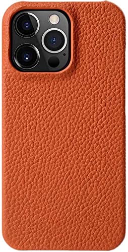 Étui cuir iPhone 13 Pro Max chic coque texture litchi orange haute qualité