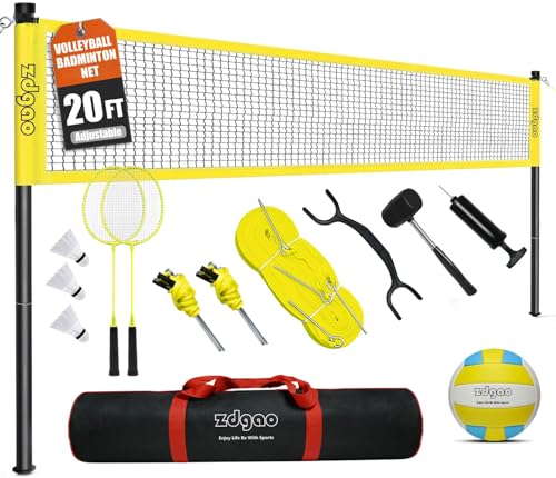 Volleyball & Badminton Combo Set - 20FT NET with Adjustable Height Poles