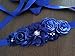 nania Handmade maternity sash belt with flowers and bow rhinestones decor (Royal blue)