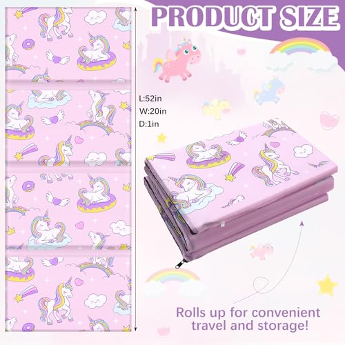 Image of Shellwei Vinyl Nap Mat Kid Preschool Daycare Sleep Mat,Cute Unicorn | 1 inch Thickness, 45 inch x 19 inch x 1 inch, 4-section Softness Rest Mat, Suitable for Daycare Travel, and Home, Easy to Clean