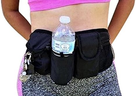 Waterproof Black Fanny Pack or Waist Bag, ideal for Hiking, Gym, School, Travel, With Multiple Compartments and Water Holder, Holds Most Cell Phones