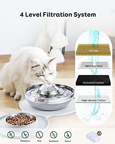 Cat Water Fountain Stainless Steel,2L/67oz Multi-Pet Fountain with Ultra-Quiet Pump&Dishwasher Safe Design,360°Dog Water… - Image 6