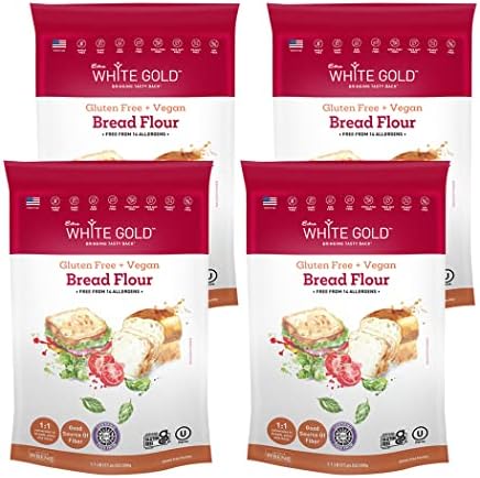 Extra White Gold Gluten Free Bread Flour Blend – For Breads, Yeasted Pastries , Pizza, Focaccia – [Kosher] [Gluten Free] [Vegan] [Soy Free] [Nut Free] [Dairy Free] – 1.1 Pound (4 pack)