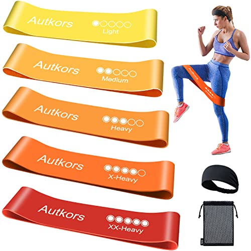 Autkors Bande Élastique Fitness, [Lot de 5] Bande de Résistance Élastique en Latex avec Bandeau de Sport et Sac de Rangement-5 Niveaux de Force-Équipement d'Exercices pour Musculation Pilates Yoga Cover