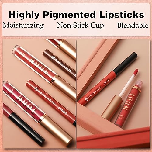 Liquid Lipstick Lip Liner Set, Waterproof & Smudge-proof Lip Gloss Set, Highly Pigmented Lipsticks For Women Long Lasting, Blendable Non-Stick Cup, Velvety Soft Nude Lip Gloss - Image 5