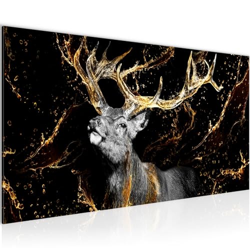 Runa Art Cuadro Decorativo Ciervo 1 Pieza Moderno Cuadro Lienzo no Tejido para Sala Animales Oro negro 042412a