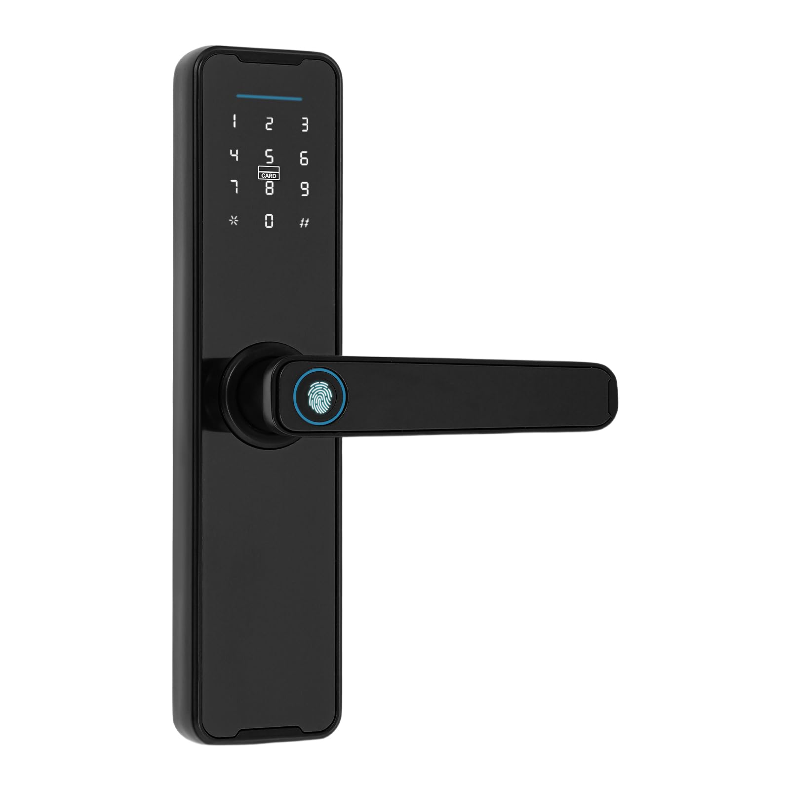 Smart Türschloss Fingerprint WiFi TUYA Aluminium 5-in-1 Zugang | Für Türen 30–50mm, 50 Fingerprints, 100 Codes, App Steuerung, Hotel Wohnung Büro Sicherheitssystem