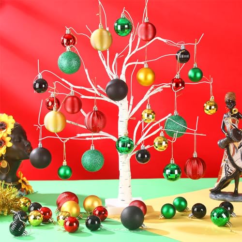 Image of Lunmon 64 Pcs Black History Christmas Ornaments Black Red Yellow Green Ball