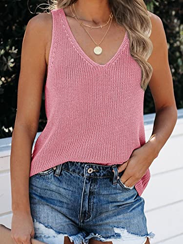Image of Tutorutor Womens V Neck Sweater Tank Tops Summer Crochet Knit Vest Top
