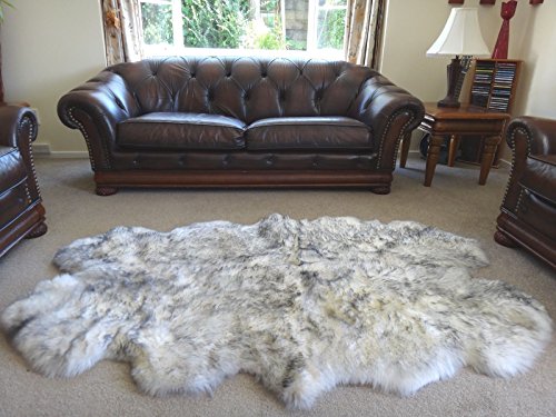Starose New Zealand Genuine New Zealand Quarto Sheepskin Rug Area White/Grey Tipped