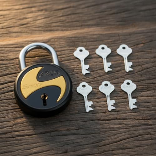 Image of Azco Round Small Size Locks 50mm 6 Keys, 7 Levers Double Locking, Lock and Key for Home Door Shutter Shop Office Main Gate Locker, Gold Black Finish, Made in India (Pack of 1)