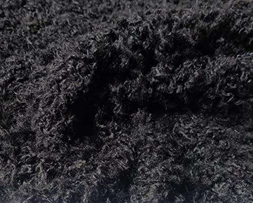 Tissu fausse fourrure bouclé noir 150x50cm pour couture manteau et plaid