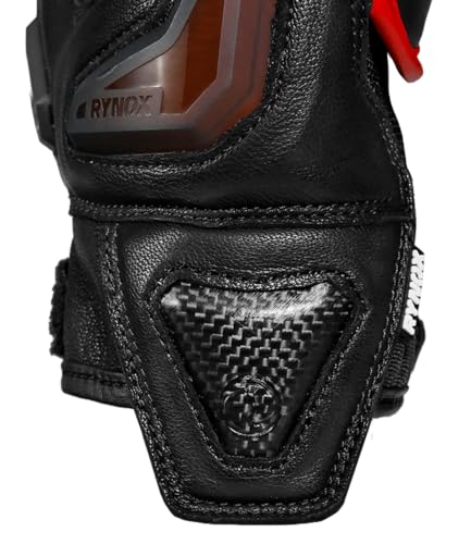 Image of Rynox Tornado Pro 5 Gloves | Semi-Gauntlet Motorcycle Riding Gloves with Carbon Fiber Protectors, Fast-R Palm Sliders | D3O Impact Foam and Touchscreen Compatibility - Black Red, Large