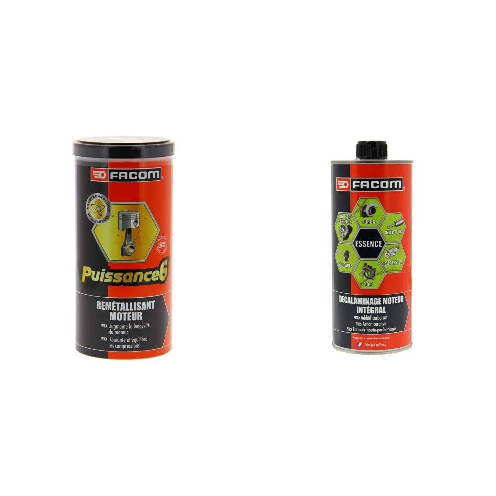 Facom 006014 Remétallisant Moteur 250 ml & 006026 Décalaminage Moteur Intégral Essence, décrassant moteur-CURATIF-1L