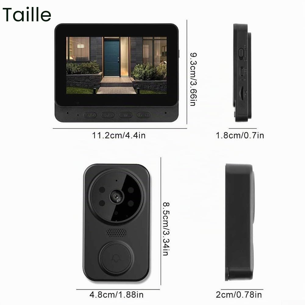 Sonnette vidéo sans fil WiFi avec 4 3 écrans, interphone bidirectionnel, support de carte TF, sonnette vidéo sans fil, caméra de sécurité