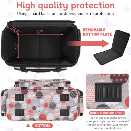 Image of Sewing Machine Carrying Case with Multiple Storage Pockets Large Capacity, Universal Tote Storage Bag Compatible with Most Standard Singer, Brother, Janome, Colorful Dots