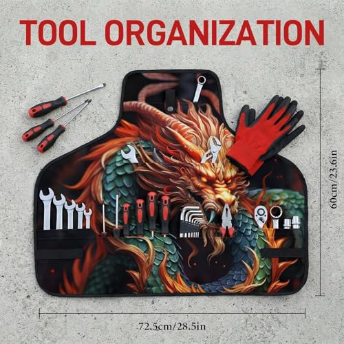 Delantal de trabajo con diseño dragón chino y bolsillos miniatura 2