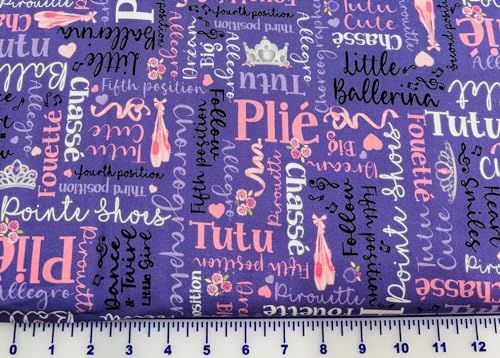 Tutu Cute Ballerina Words Purple by Kanvas Studios Cotton fabrtic by The Yard