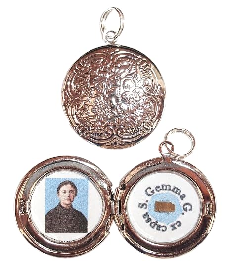 St Gemma Galgani relic locket with photo holy prayer card