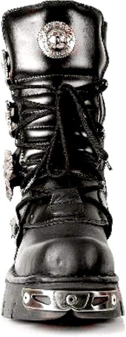 New Rock Newrock 391 S1 Black Metallic Reactor Goth Biker Unisex Black Boots