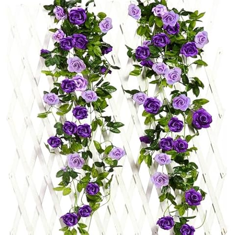 JUSTOYOU 2 Pack (15.8FT) Fake Rose Garland, Artificial Rose Vines Flower Garland Hanging Floral Garland Vine Wedding Home Backdrop Party Arch Arrangement Decoration Cover