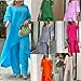 Thoughtaidea Women's Solid Color Linen Fashionable Casual Suit, Elegant Cotton Linen Two Piece Irregular Pantsuits (A,Large)