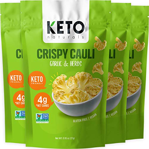 Keto Chips Low Carb Cauliflower Bites - 5g net carbs Cauliflower Chips Healthy Snacks for Kids and Adults (Garlic & Herbs) Low Sugar Gluten free Vegan Paleo Atkins Food Low Carb Snacks (4 Packs)