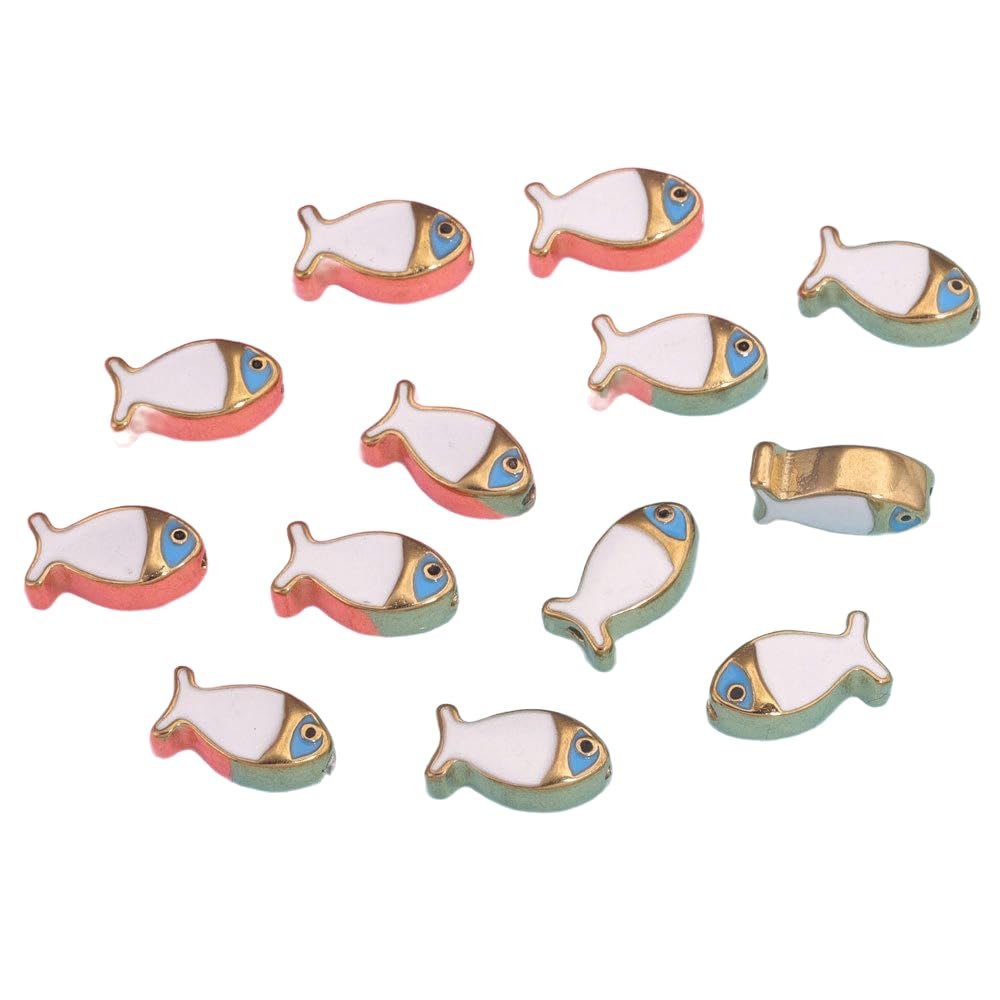14 x 8 mm, 10 szt., oczy, małe ryby, koraliki ze stopu emalii, koraliki, emaliowane, różne pozłacane emaliowane zawieszki do produkcji biżuterii, złoty motyw
