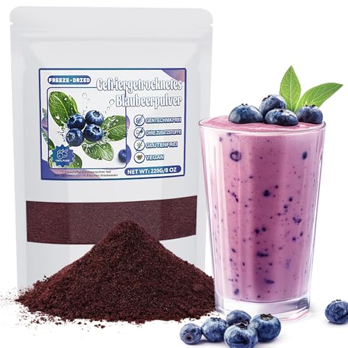 Heidelbeerpulver 220g - Gefriergetrocknet Blaubeerpulver ohne Zusatzstoffe, Extrakt aus Wildheidelbeeren, Reich an Antioxidantien, Natürlicher Lebensmittelfarbstoff für Joghurt, Smoothies, Backen