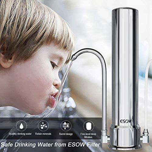 ESOW Countertop Water Filter, 304 Stainless-Steel Drinking Water Purifier, High Water Flow Tap Water Filter, Filtered Water Dispenser for Home, Kitchen Tap & Bathroom Sink, Fits Standard Faucets