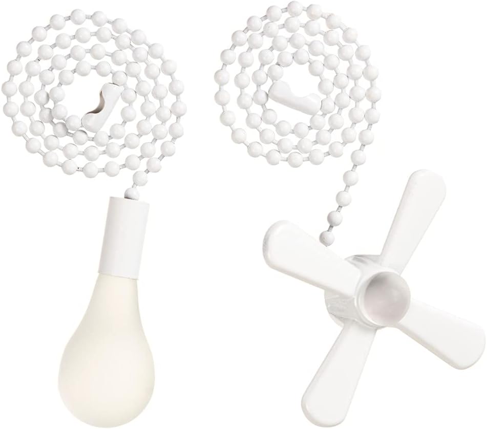 Ceiling Fan Pull Chain, 2pcs 3mm Diameter Beaded Ball, 13.6 Inches Fan Pulls Set with Connector, White, for Ceiling Fan Light and Lamps, Copper Material