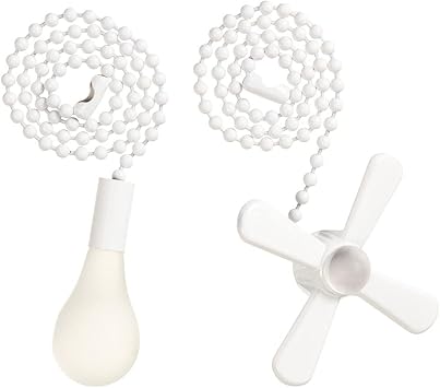 Ceiling Fan Pull Chain, 2pcs 3mm Diameter Beaded Ball, 13.6 Inches Fan Pulls Set with Connector, White, for Ceiling Fan Light and Lamps, Copper Material