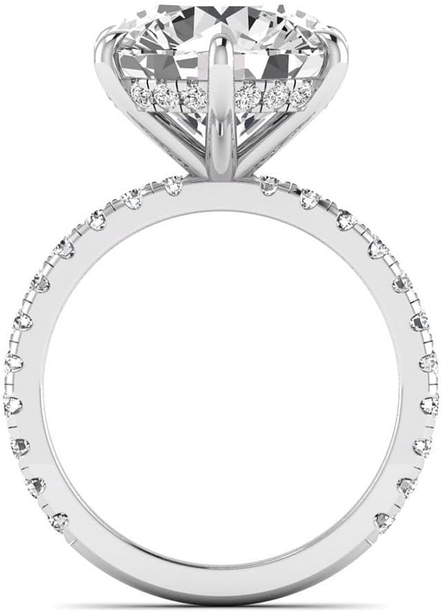 7.75 Carat Round Lab Grown Diamond (IGI Certified 7 Ct, F, VVS2) Hidden Halo 14K Gold Wedding Engagement Ring For Womens