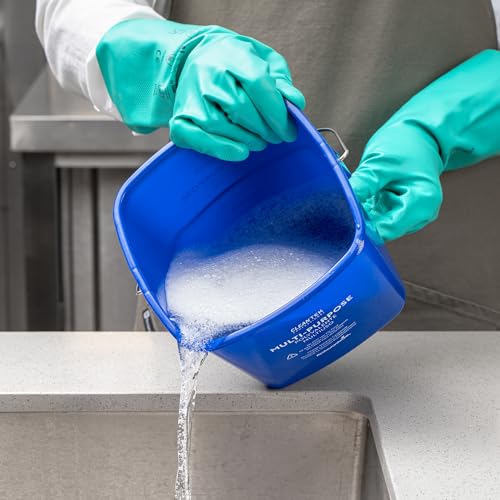 Image of Restaurantware Plastic Buckets with Stainless Steel Handle Pack of 10, 3 Quart Plastic Cleaning Pails, Blue Square Design, Measurement Graduations, for Janitorial and Foodservice Use
